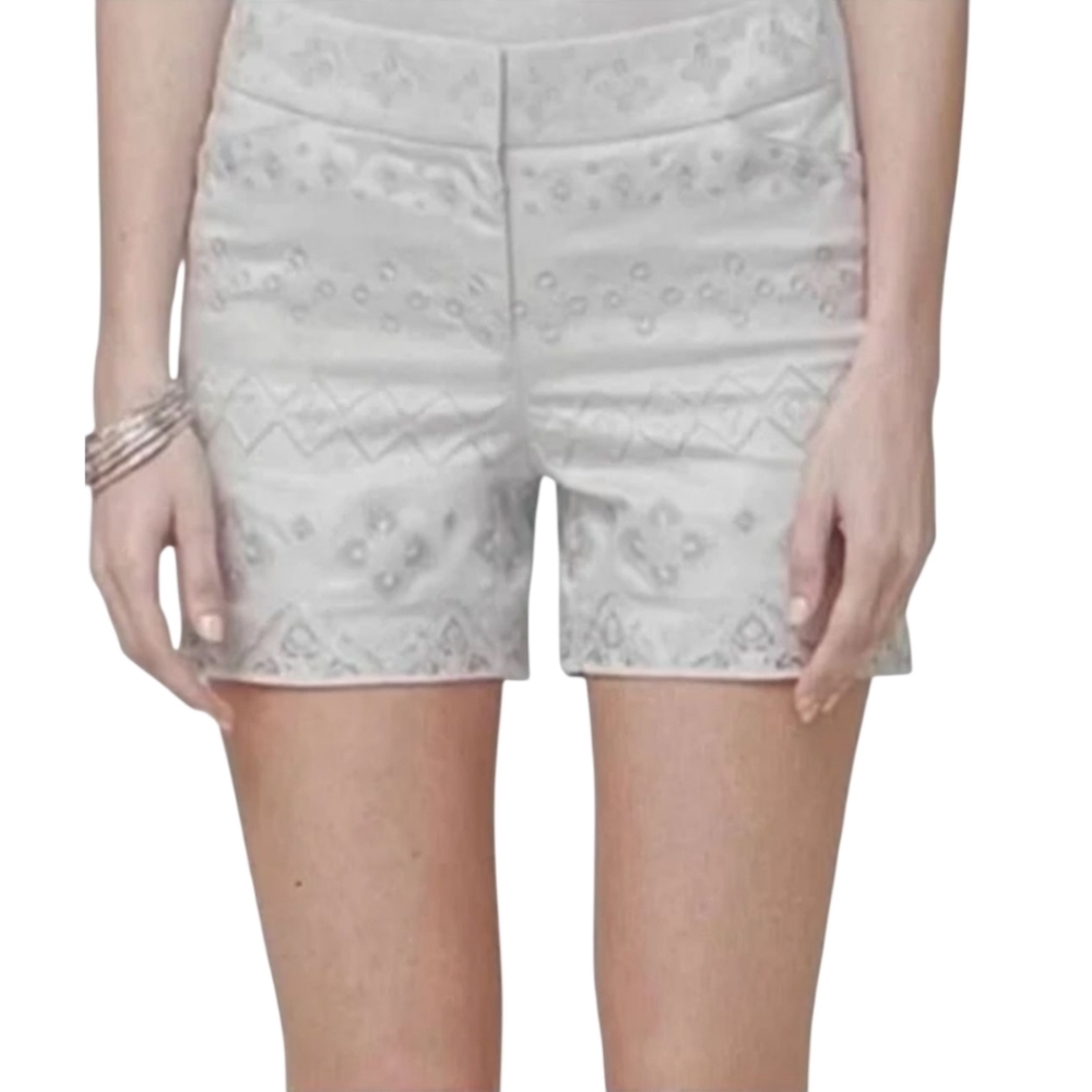 WHBM Cream Embroidered Cotton Shorts Size 0